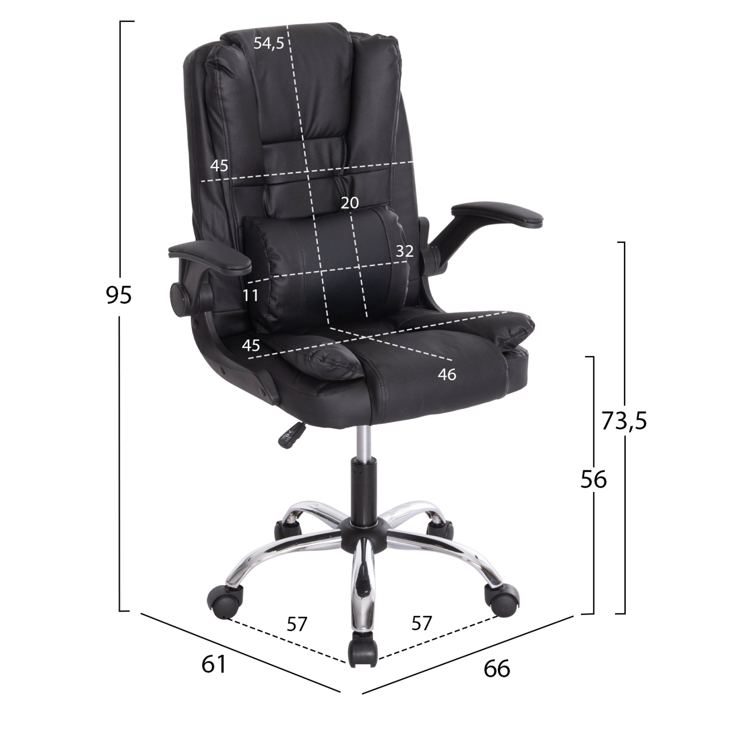 ΚΑΡΕΚΛΑ ΓΡΑΦΕΙΟΥ FB91201 ΜΑΥΡO PVC--ΒΑΣΗ ΧΡΩΜΙΟΥ 66x61x105Υεκ. - Image 2